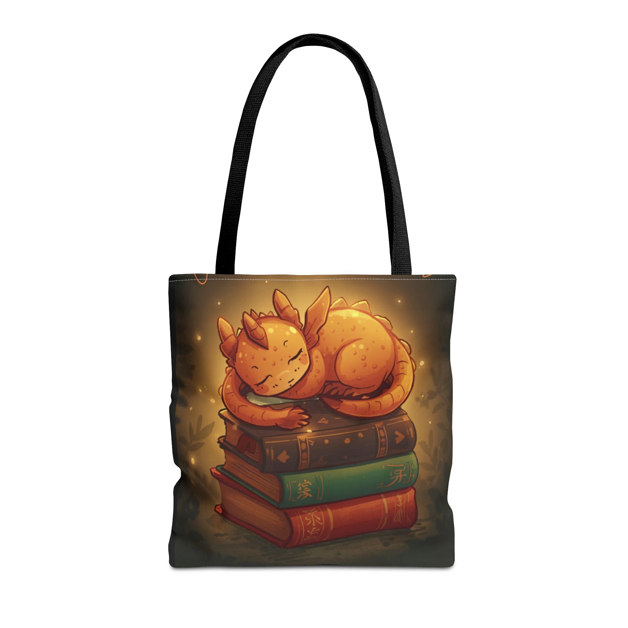 Cute Sleeping Dragon Bookstack Tote Bag — Cozy Fantasy Library Shopper