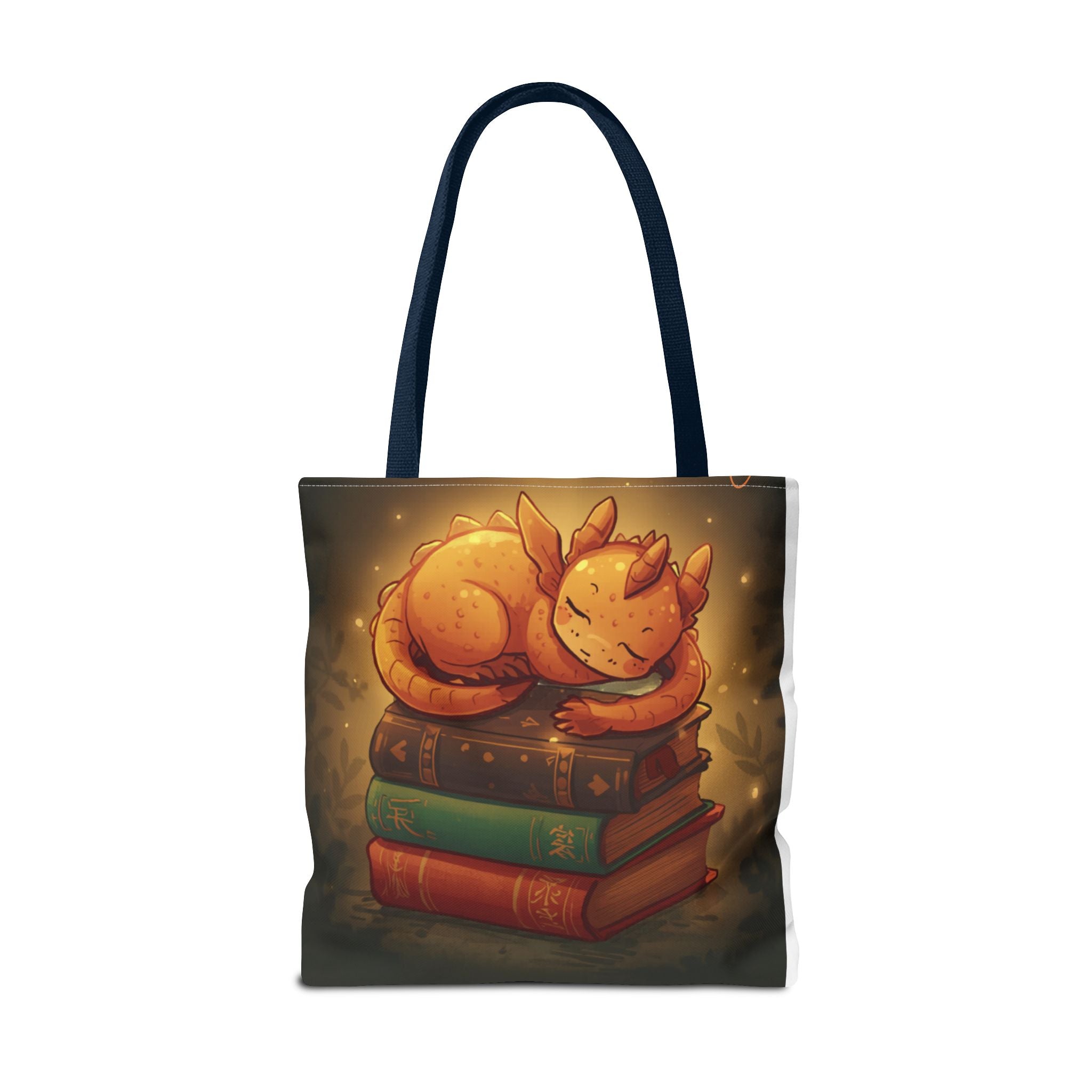 Cute Sleeping Dragon Bookstack Tote Bag — Cozy Fantasy Library Shopper