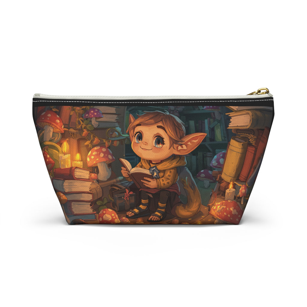 Enchanted Library Accessory Pouch — Cute Elf Reading Among Mushrooms