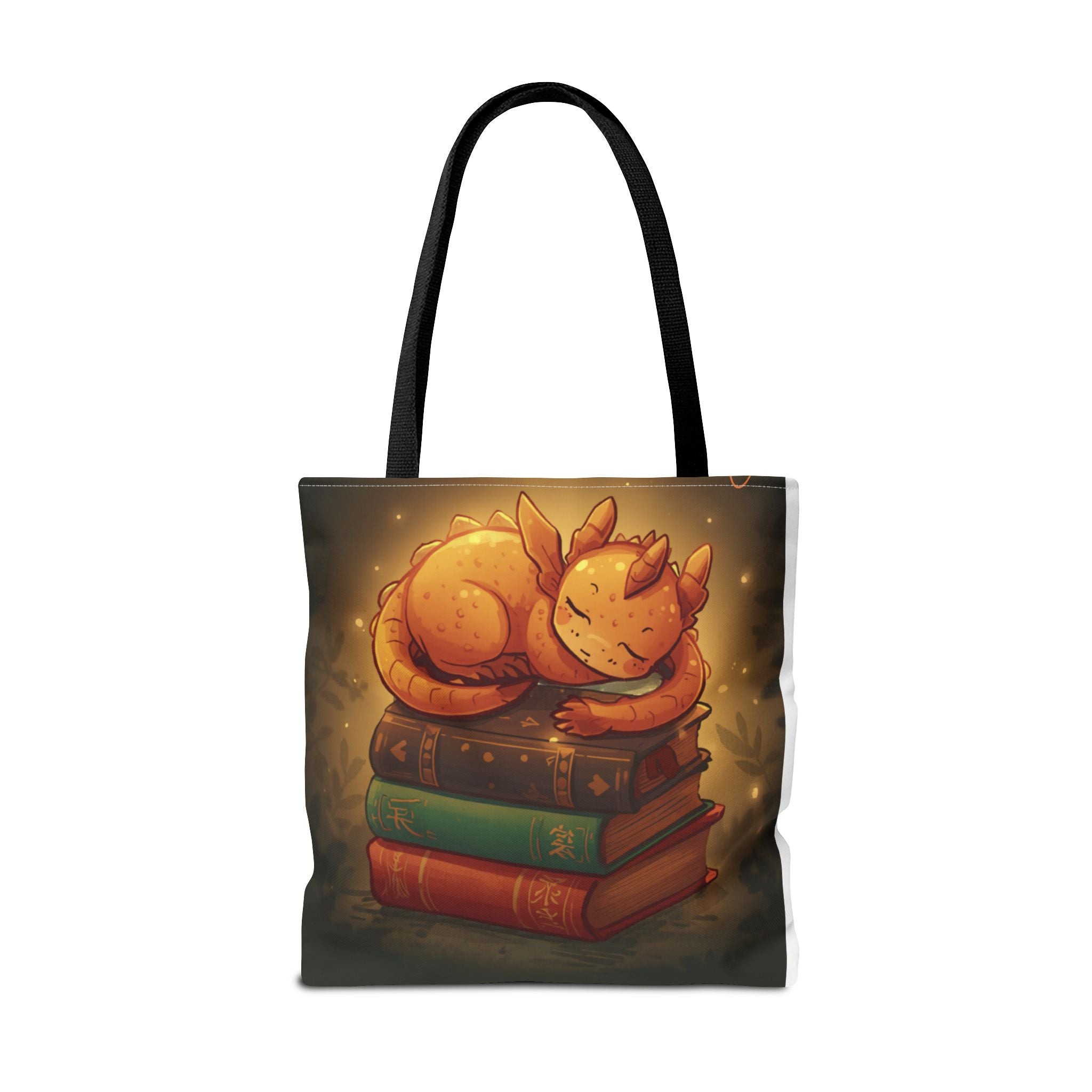 Cute Sleeping Dragon Bookstack Tote Bag — Cozy Fantasy Library Shopper