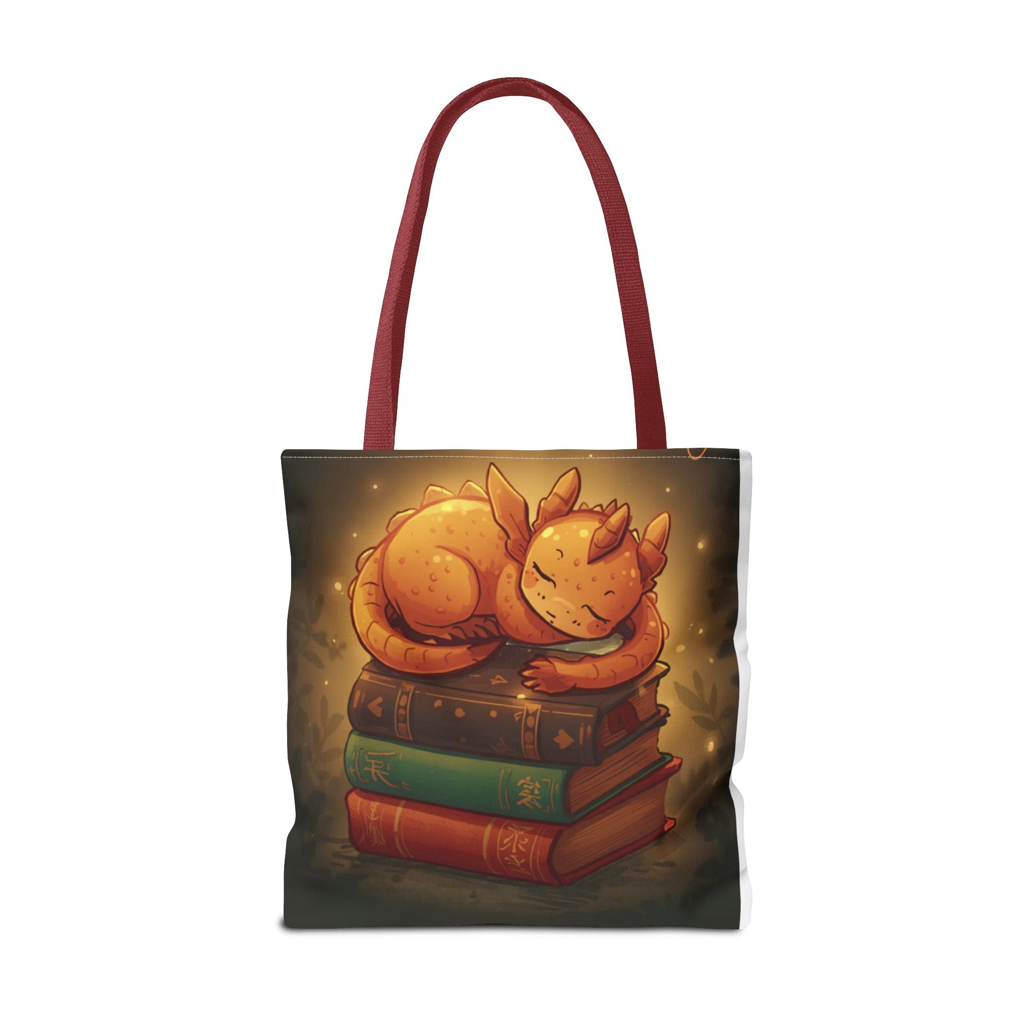 Cute Sleeping Dragon Bookstack Tote Bag — Cozy Fantasy Library Shopper