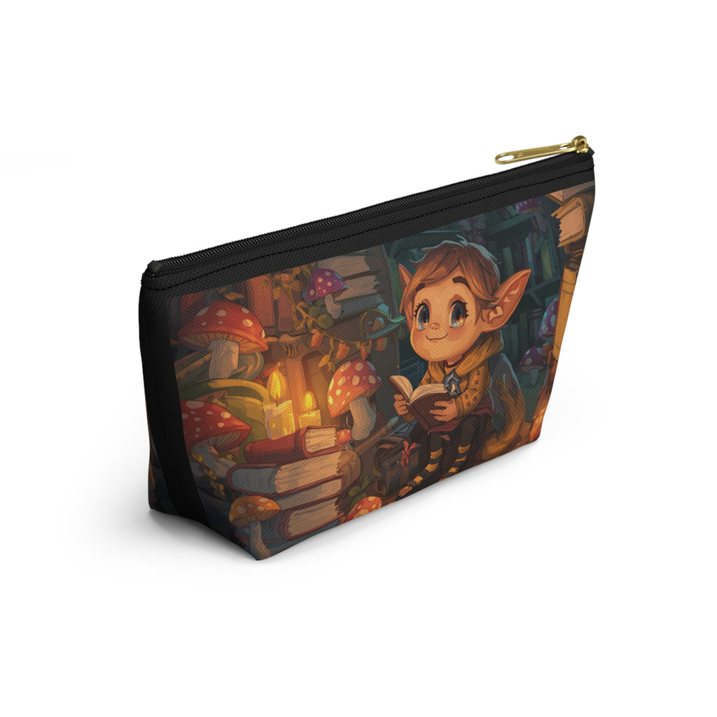 Enchanted Library Accessory Pouch — Cute Elf Reading Among Mushrooms