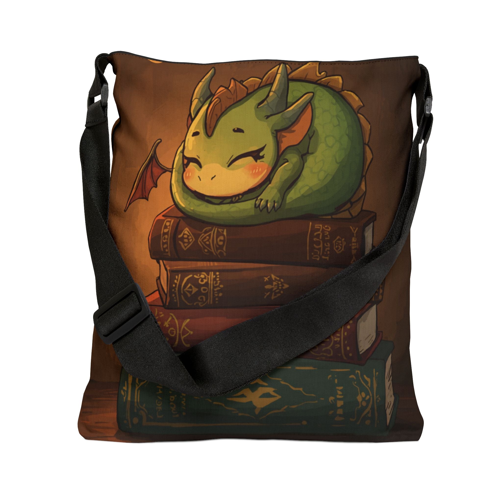 Cute Sleeping Dragon Book Tote — Adjustable Bookbag for Readers & Fantasy Fans