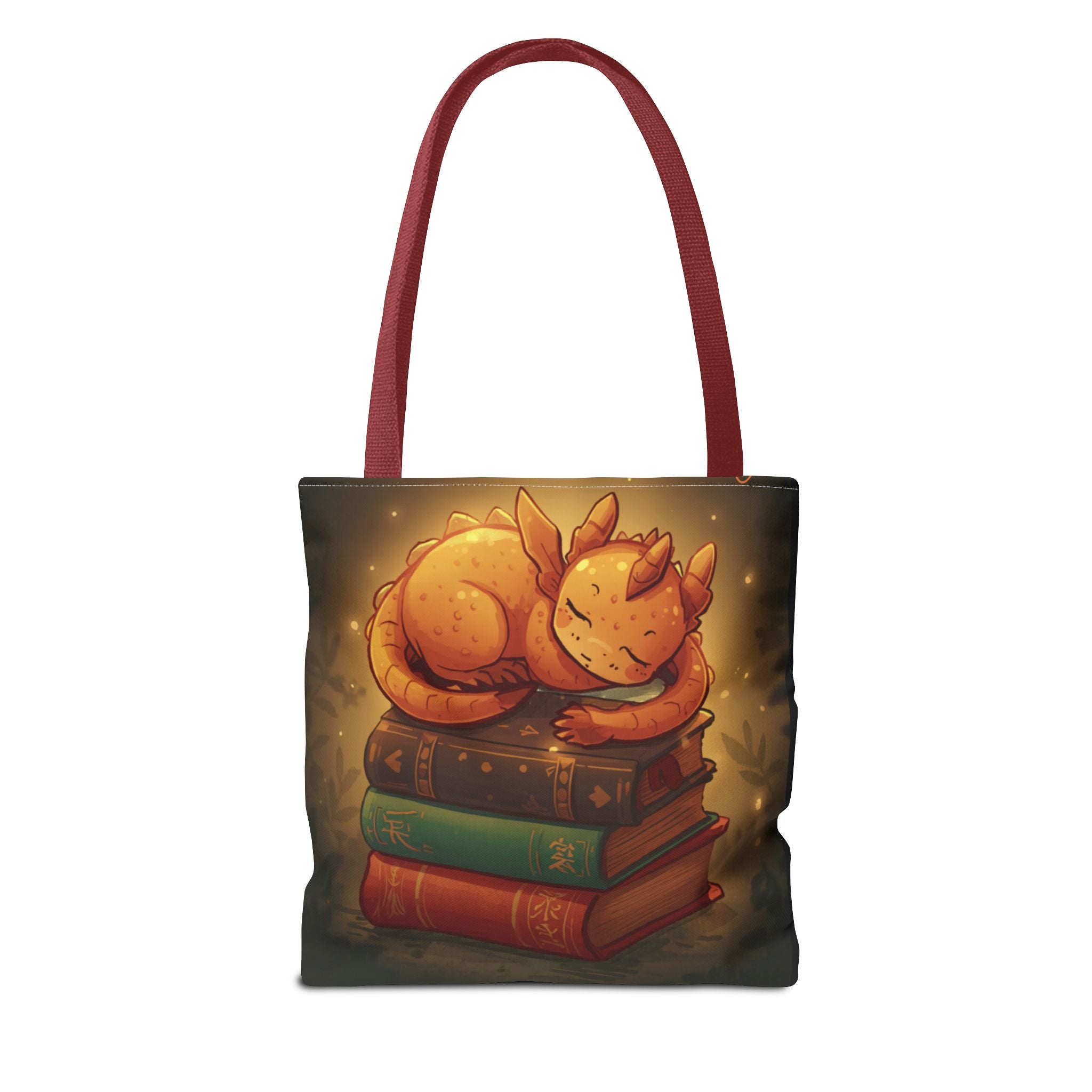 Cute Sleeping Dragon Bookstack Tote Bag — Cozy Fantasy Library Shopper
