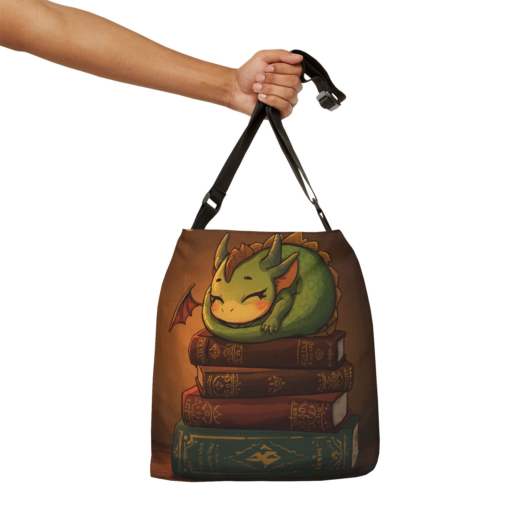 Cute Sleeping Dragon Book Tote — Adjustable Bookbag for Readers & Fantasy Fans