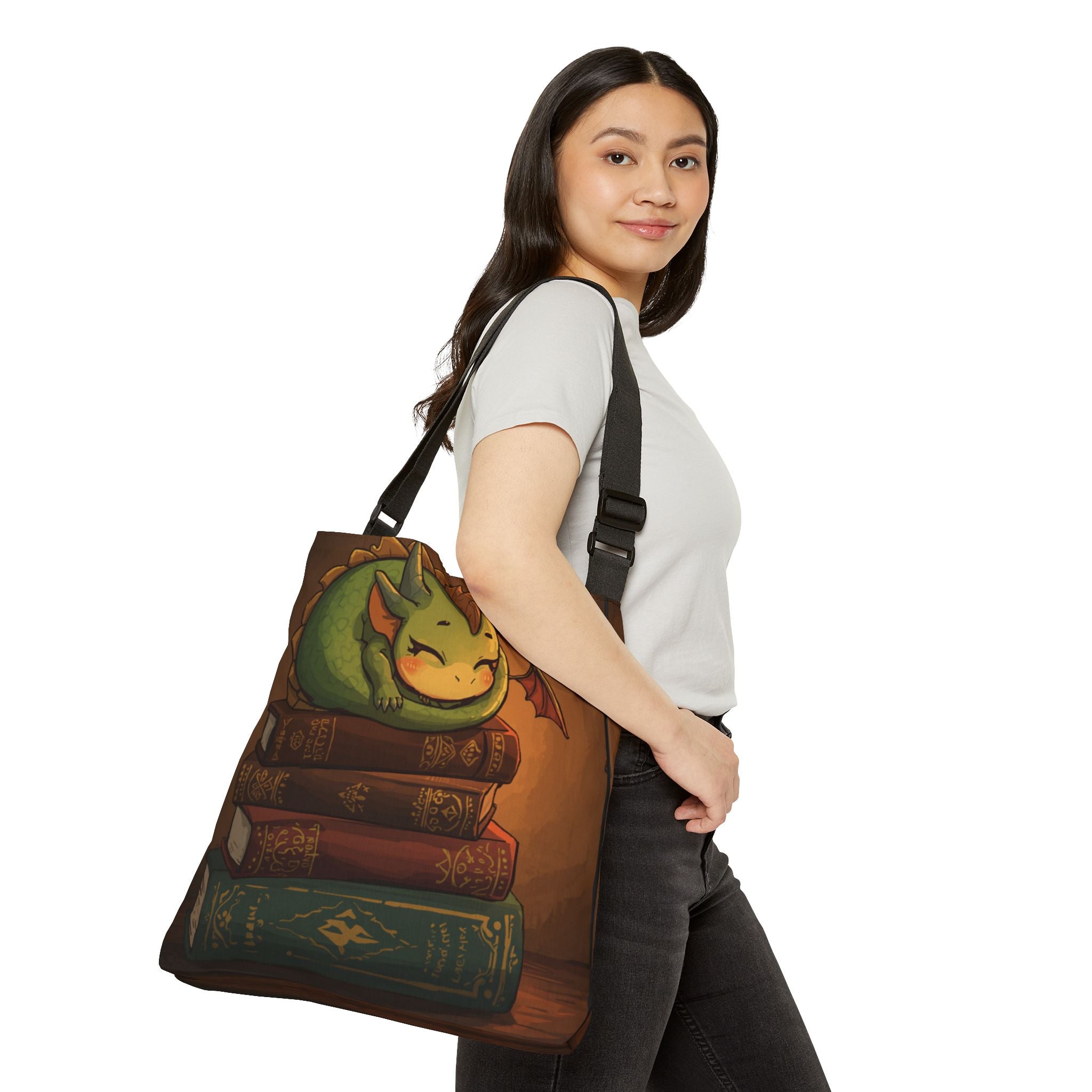 Cute Sleeping Dragon Book Tote — Adjustable Bookbag for Readers & Fantasy Fans