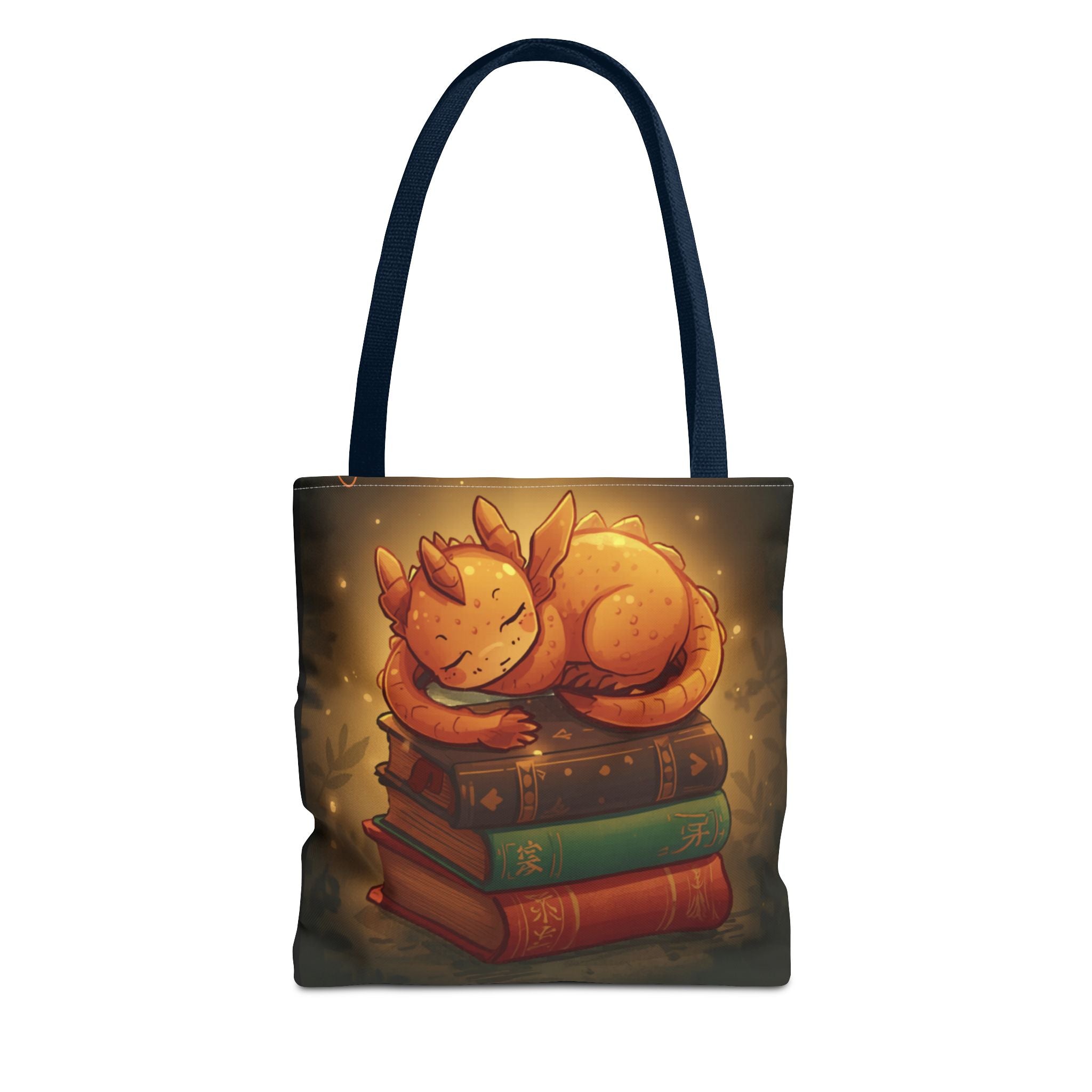 Cute Sleeping Dragon Bookstack Tote Bag — Cozy Fantasy Library Shopper