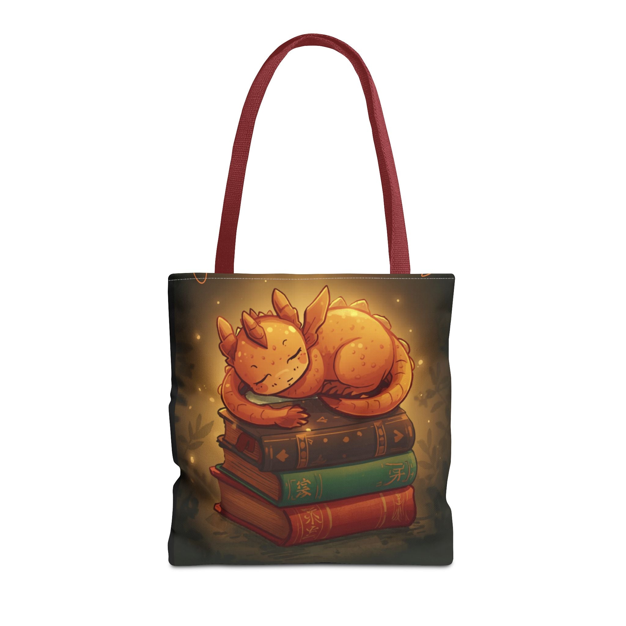 Cute Sleeping Dragon Bookstack Tote Bag — Cozy Fantasy Library Shopper